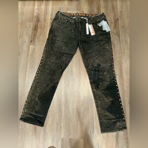 New Rock Revival Glendon Black Biker Straight Stretch Jean Men's Size 40x32